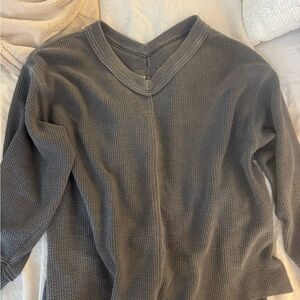 Aerie Charcoal V-Neck Knit Sweater